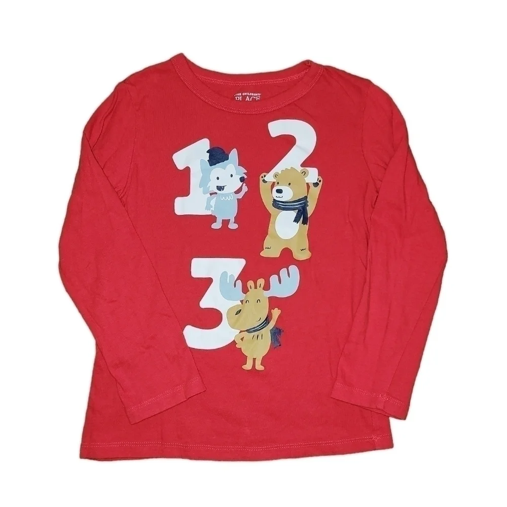 The children’s place size 5T long sleeve graphic shirt red animal graphics